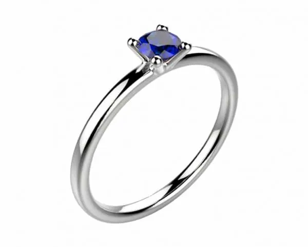 Bague saphir bleu 0.15 ct or blanc Candide anneau lisse