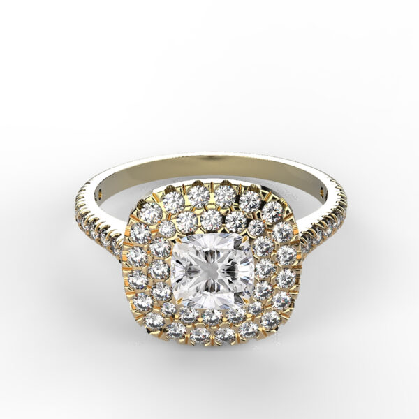 Bague de fiançailles diamant coussin halo double Idylle C